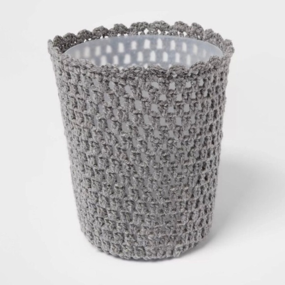 Threshold Bath Nwt Threshold Crocheted Bathroom Wastebasket Gray
